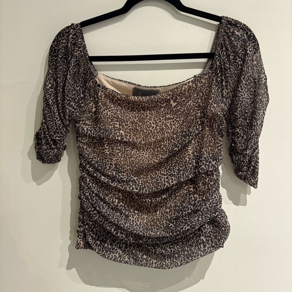 Anthropologie Shirred Animal Print Mesh Top Size Small - Picture 4 of 7